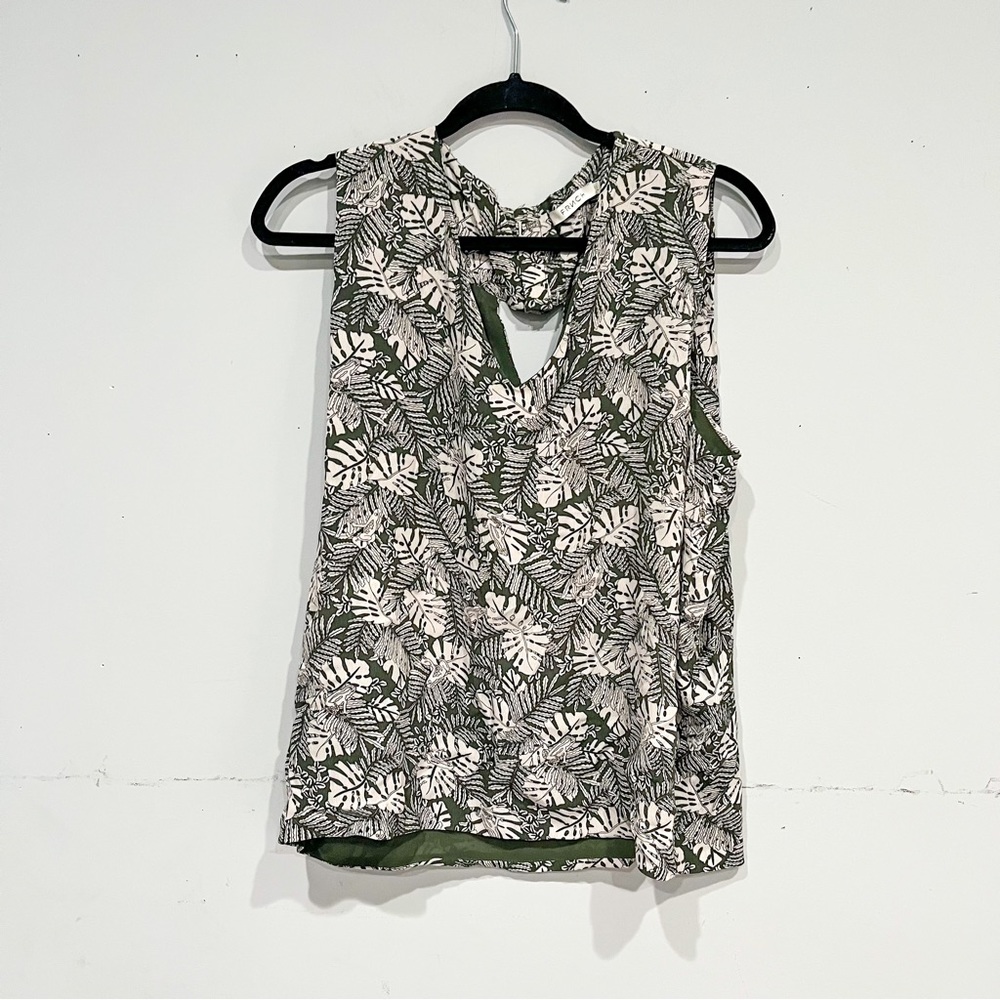 EUC FRNCH top green white leaves large